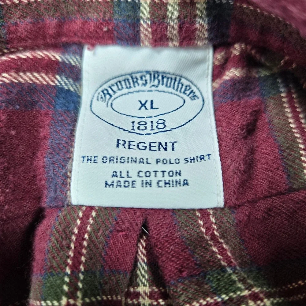 Brooks Brothers Regent Plaid Button Down Shirt Mens XL Burgundy Cotton Flannel